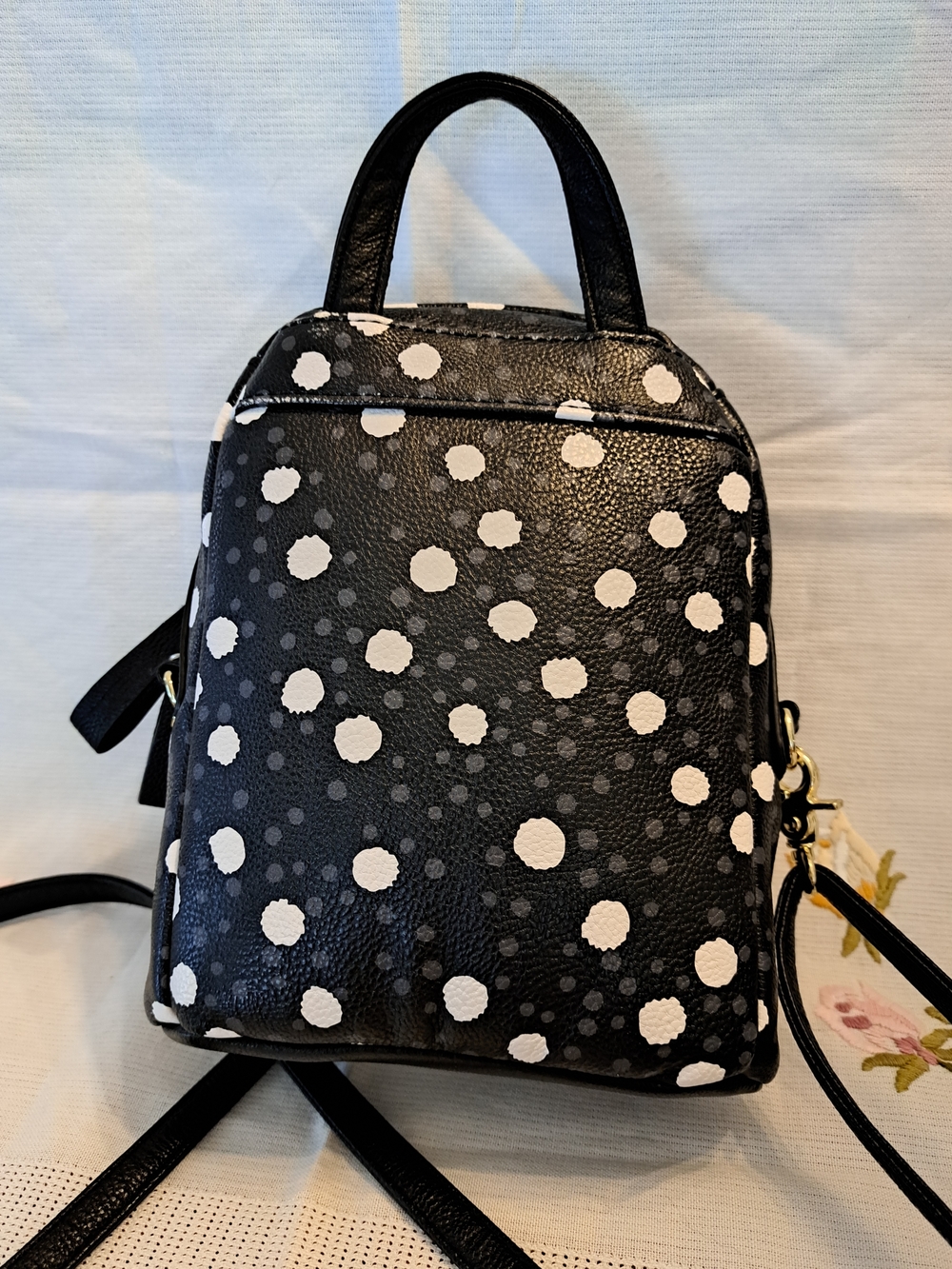 🔥2/$25🔥Betsey Johnson Black & White Polka Dot Mini Crossbody Backpack - Picture 6 of 7